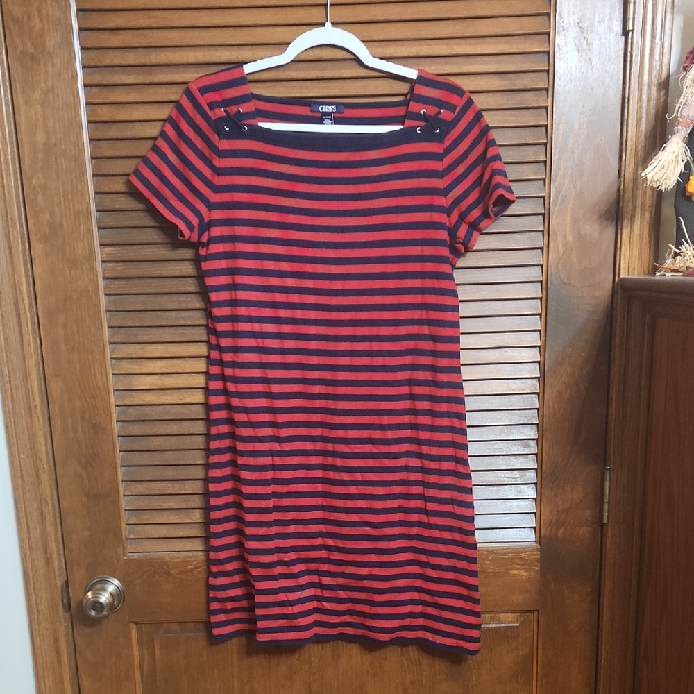 Chaps Navy and Red Striped Mini Dress